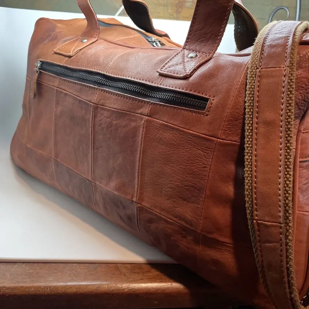 Aaron Leather Goods Patchwork Leather Duffle with 2 Shoe Storage Compartment